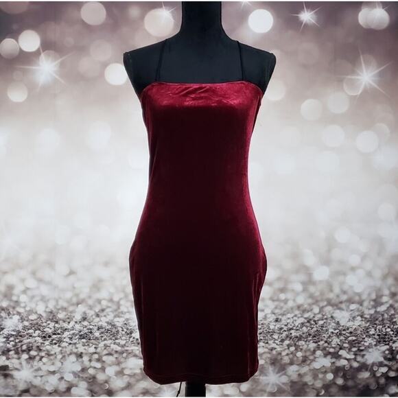 NWT XL Sexy Merlot Velour Velvet Strappy Mini Dress - Picture 4 of 10